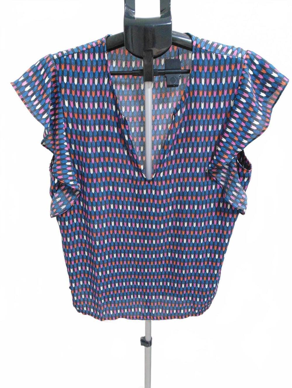 Gap Shirt Top Blouse Pullover Deep V-Neck Womens  Blue  Pink Floral Sheer sz L